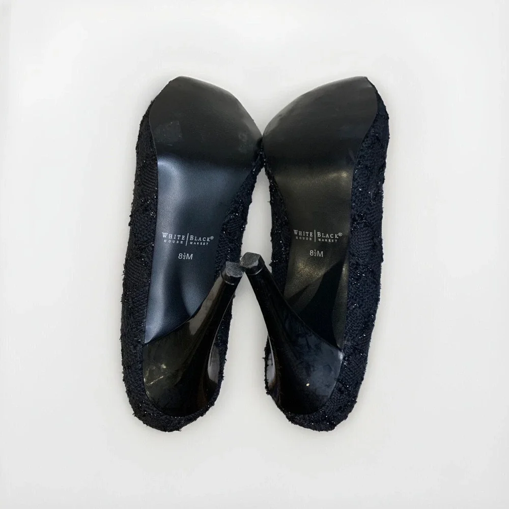 White House Black Market Edison Pumps Womens 8.5 Black Tweed Metallic Heels Glam